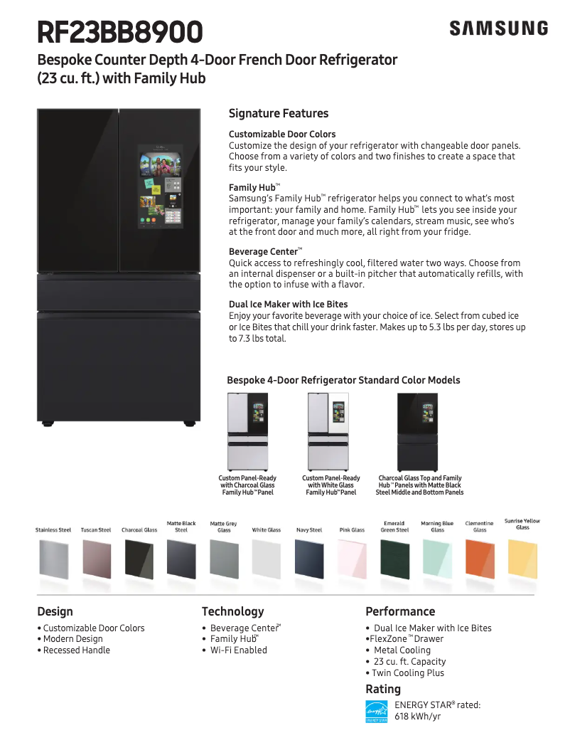 Page 1 de la notice Fiche technique Samsung RF23BB89008M