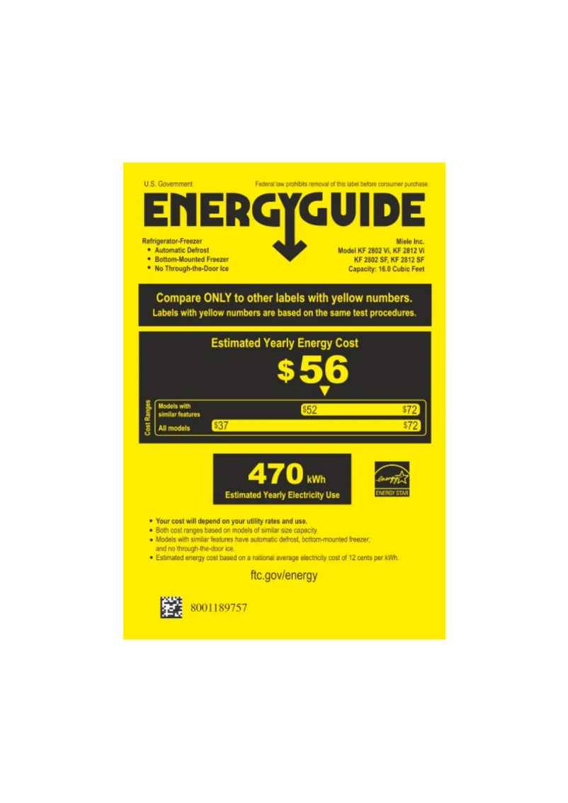 Page n°1 - Label énergétique Miele KF 2802 SF