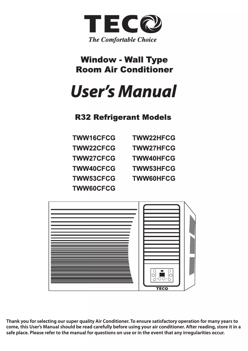 Image de la première page du manuel de l'appareil TWW22CFCG