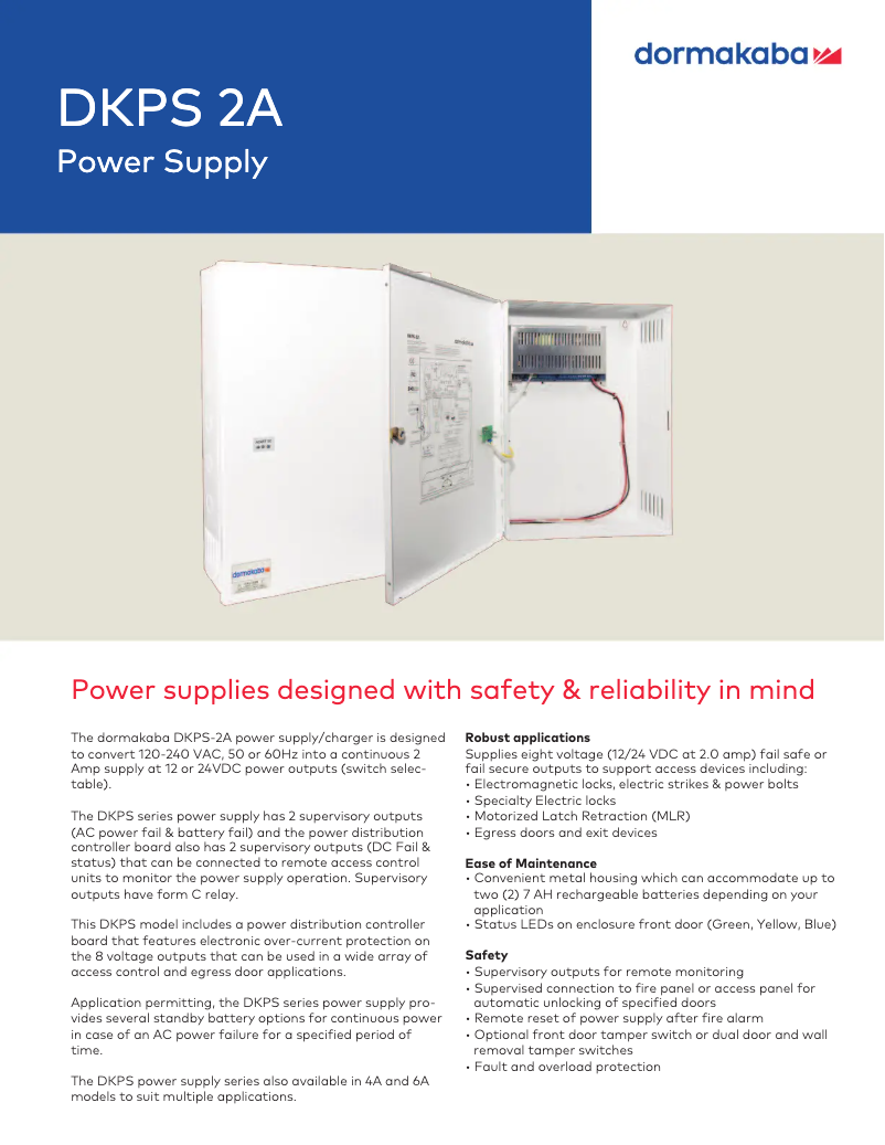 Page 1 de la notice Fiche technique Dormakaba DKPS-2A