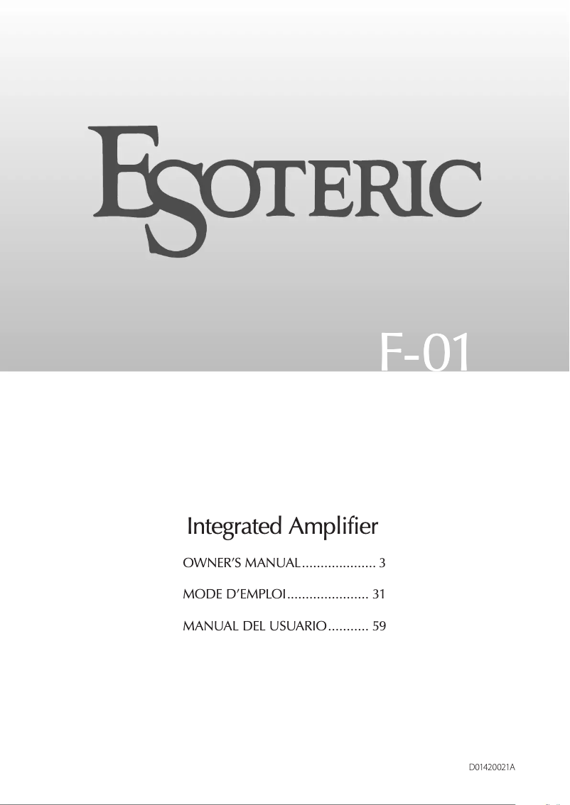 Page 1 de la notice Manuel utilisateur Esoteric F-01