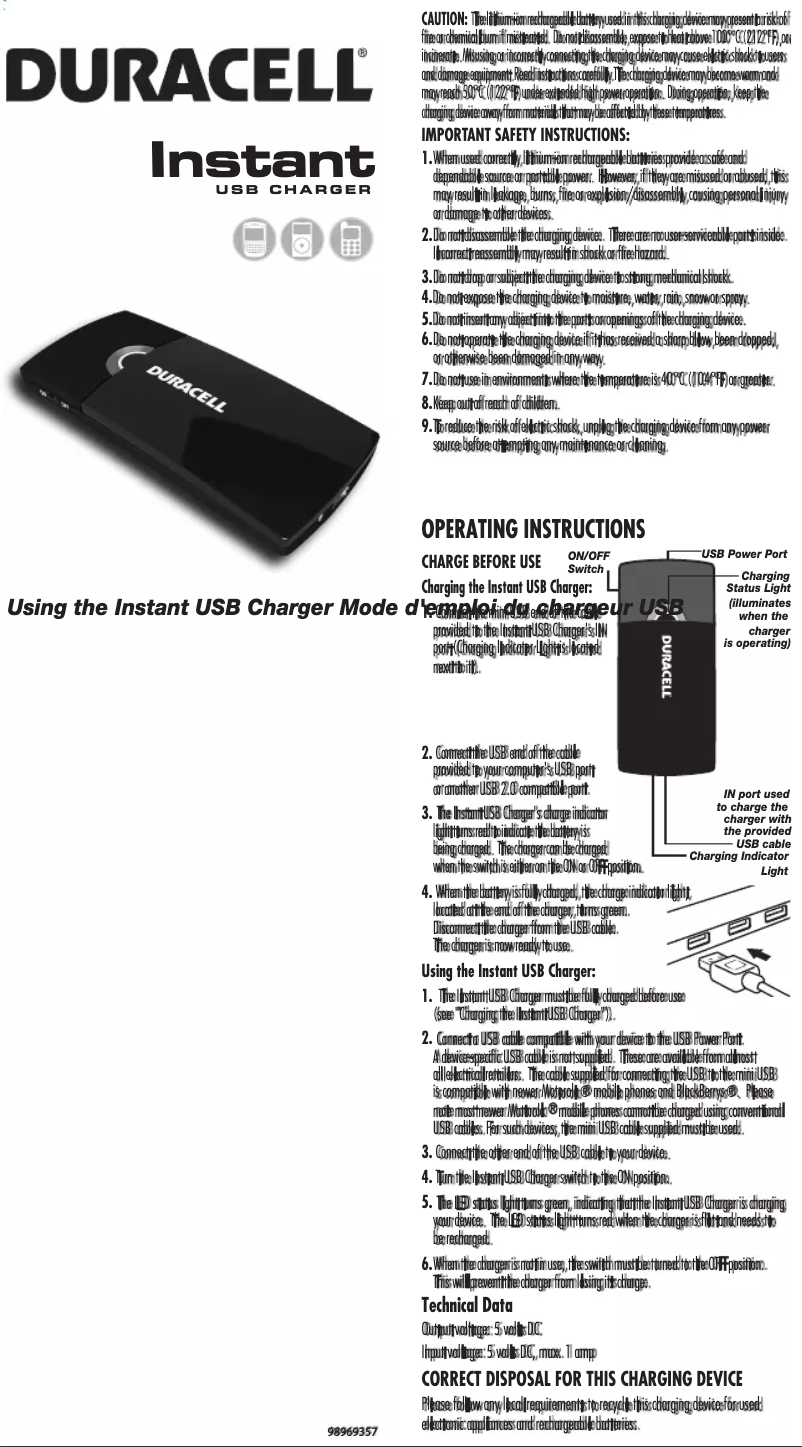 Image de la première page du manuel de l'appareil Instant USB
