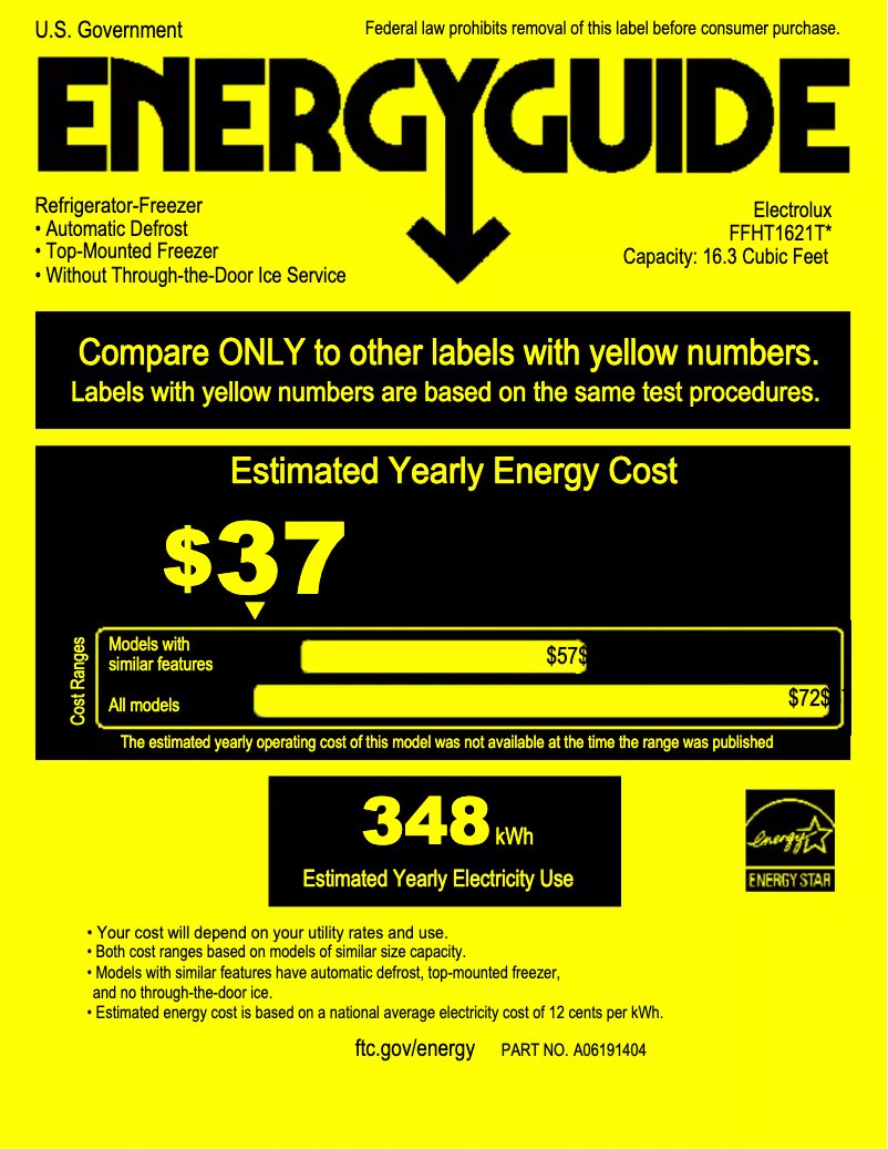 Página 1 del manual Etiqueta energética Frigidaire FFHT1621TW