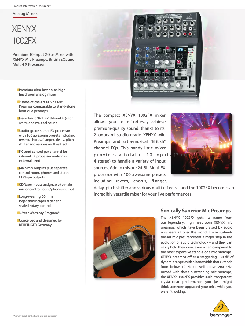 Page 1 de la notice Fiche technique Behringer Xenyx 1002FX