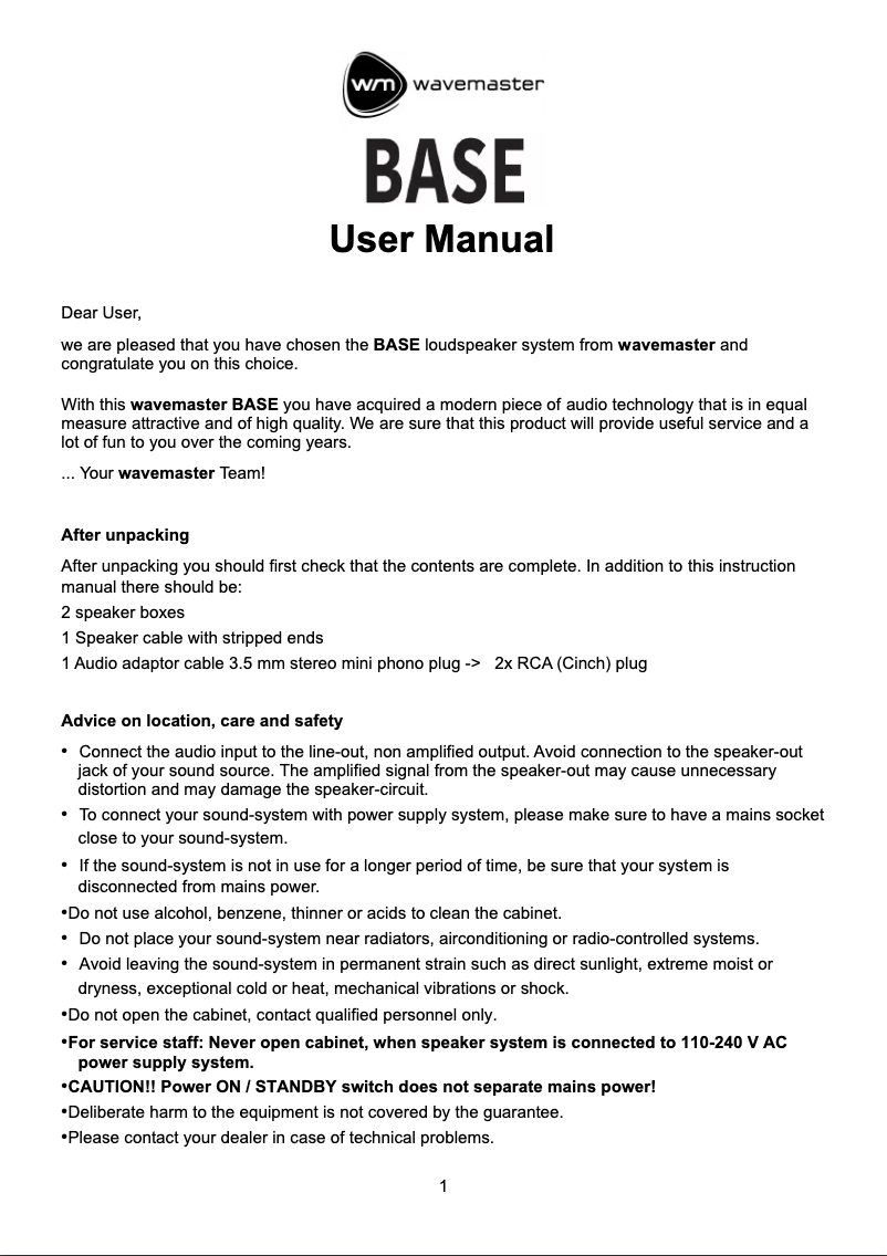 Página 1 del manual Manual de usuario Wavemaster Base