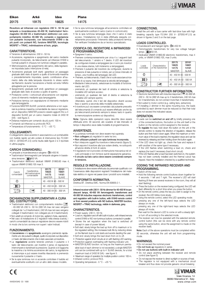 Page 1 de la notice Manuel utilisateur Vimar 20175.B
