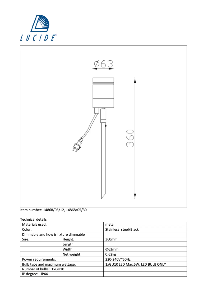 Página 1 del manual Manual de usuario Lucide Arne 14868/05/12