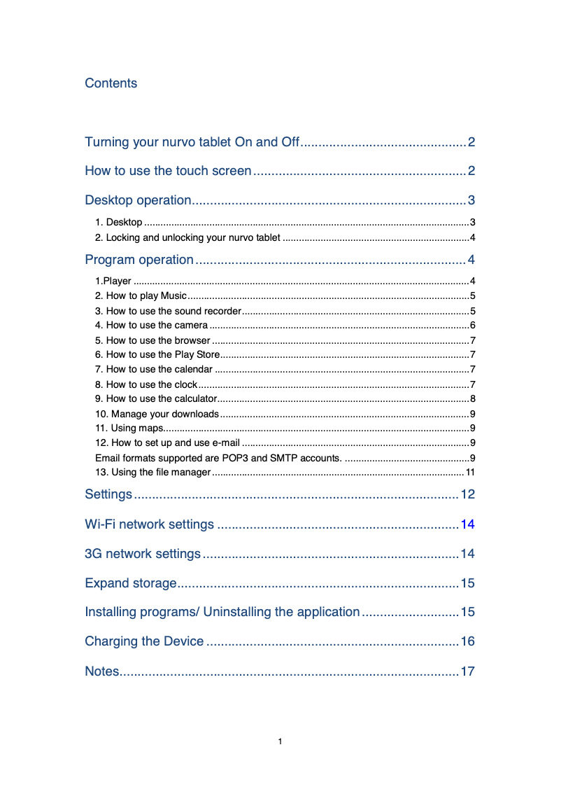 Page 1 de la notice Manuel utilisateur Nurvo Budget 7"