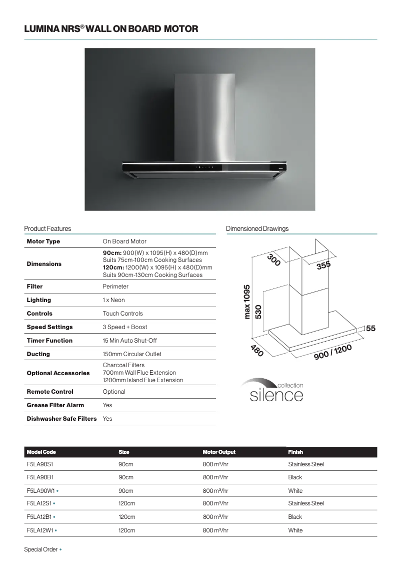 Page 1 de la notice Fiche technique Falmec F5LA90B1