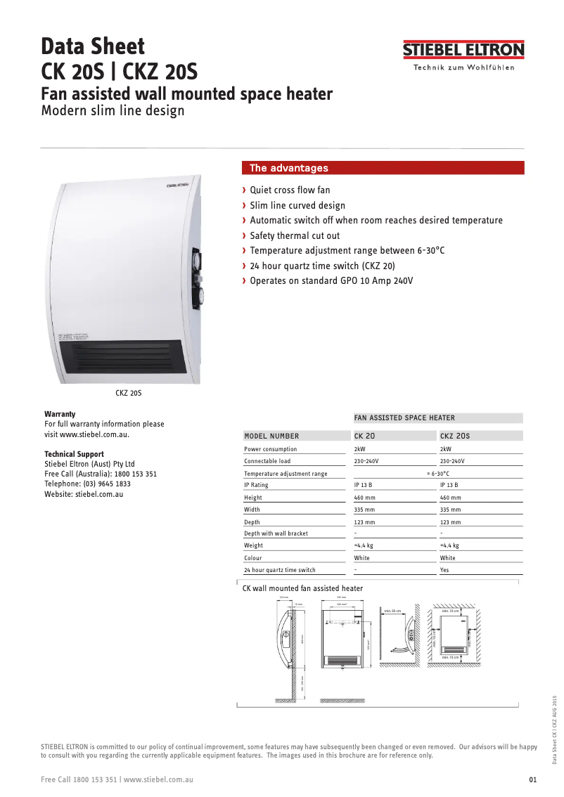 Page 1 de la notice Fiche technique Stiebel Eltron CK20S