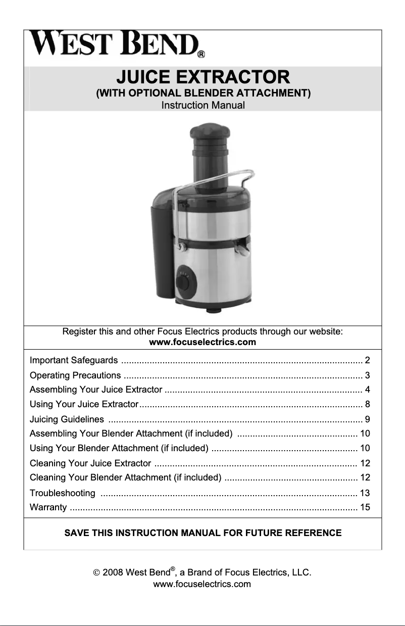 Página 1 del manual Manual de usuario WestBend Juice Extractor 7010