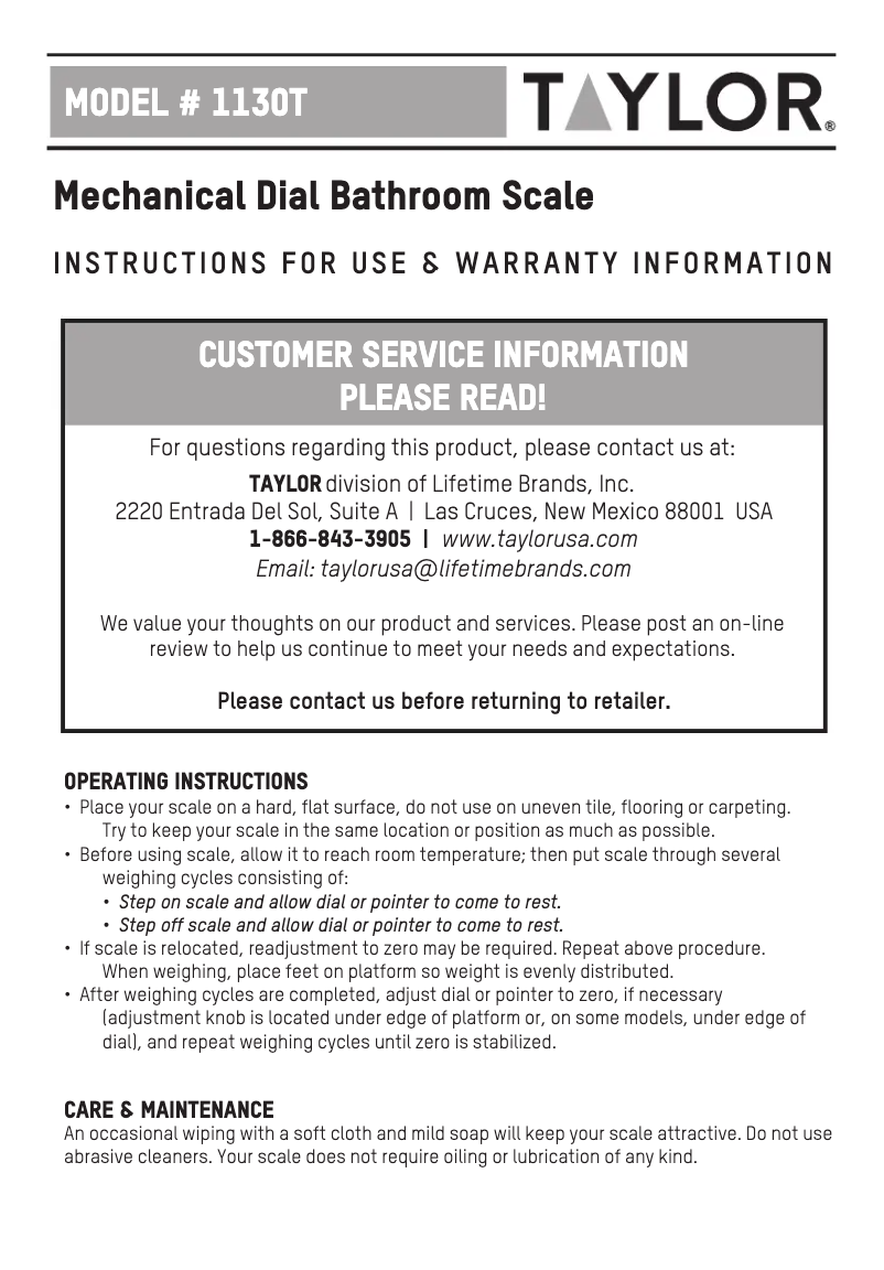 Image de la première page du manuel de l'appareil 1130T