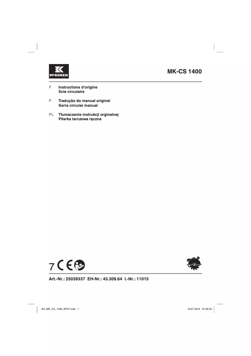 Page n°1 - Manuel utilisateur McKenzie MK-CS 1400