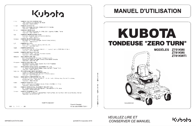 Página 1 del manual Manual de usuario Kubota Z781KWiTW
