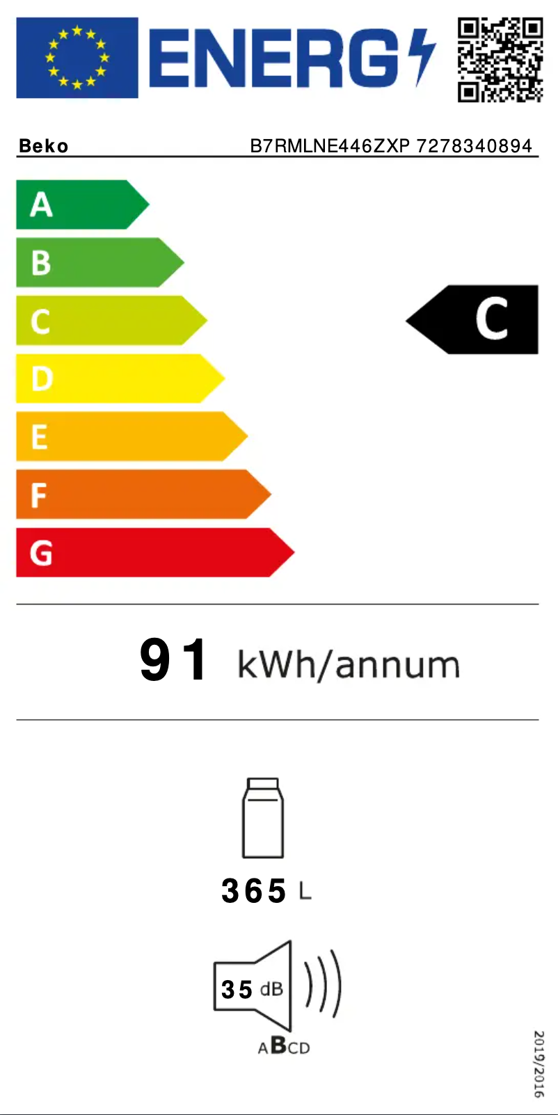 Page n°1 - Label énergétique Beko B7RMLNE446ZXP