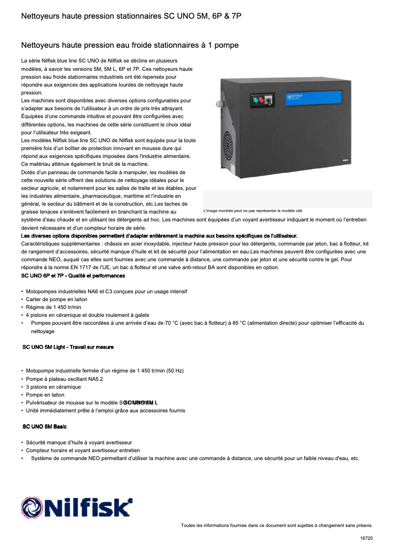 Page n°1 - Fiche technique Nilfisk SC UNO 7P
