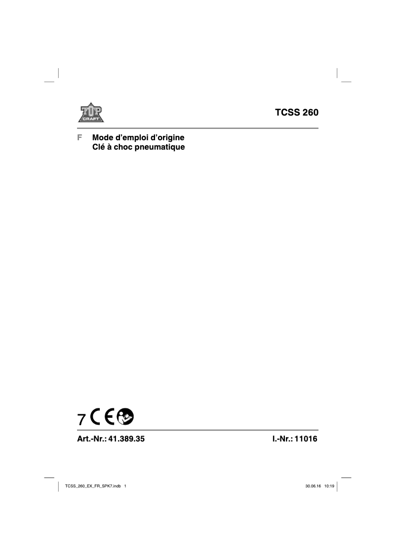 Page 1 de la notice Manuel utilisateur Topcraft TCSS 260