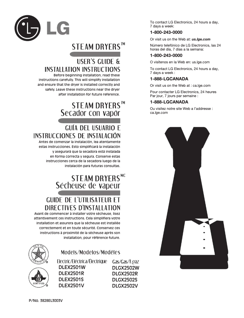 Page 1 de la notice Manuel utilisateur LG DLGX2502W