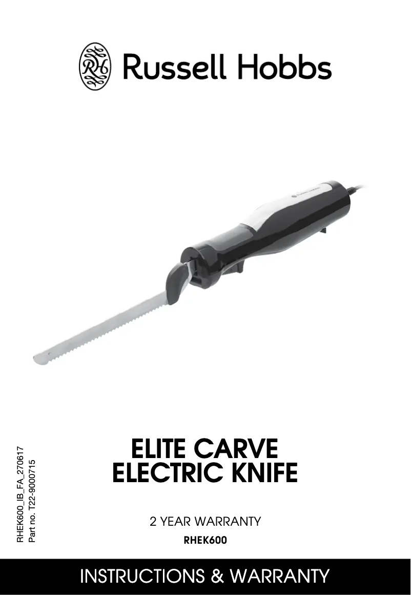 Page 1 de la notice Manuel utilisateur Russell Hobbs Elite Carve RHEK600