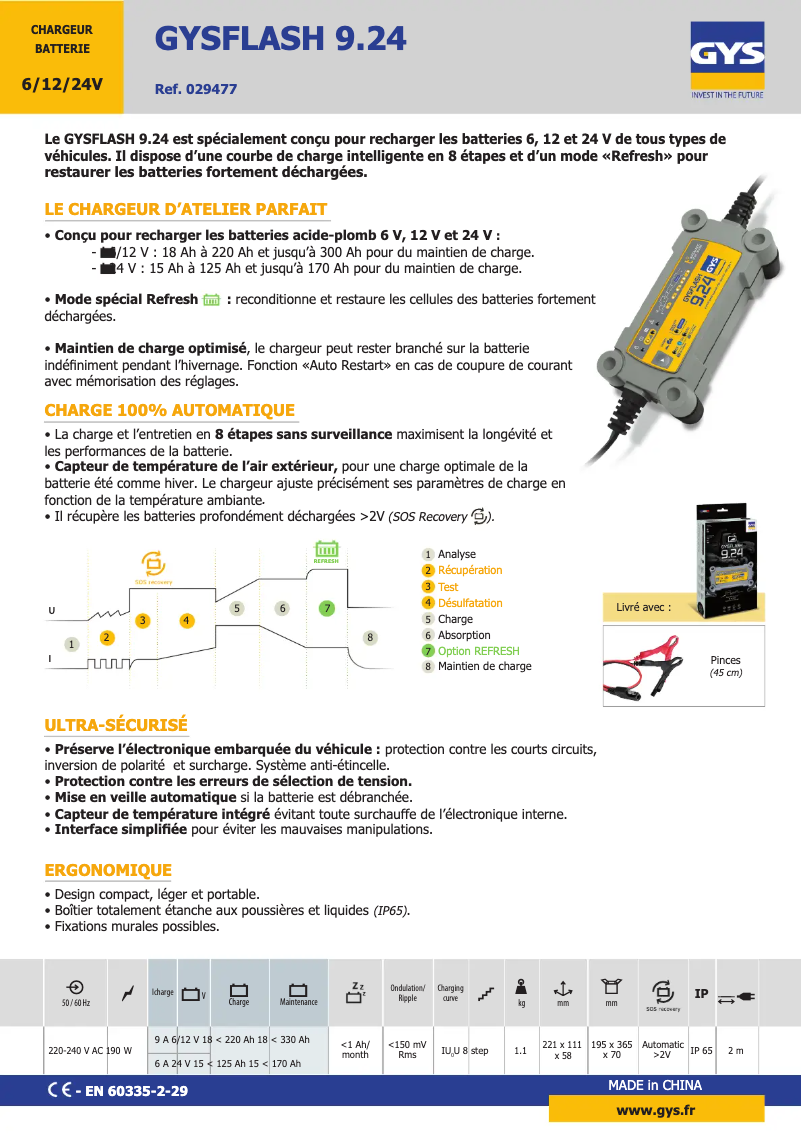 Page 1 de la notice Fiche technique GYS Gysflash 9.24