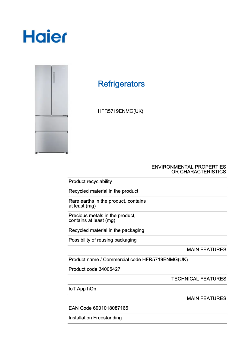 Image de la première page du manuel de l'appareil HFR5719ENMP