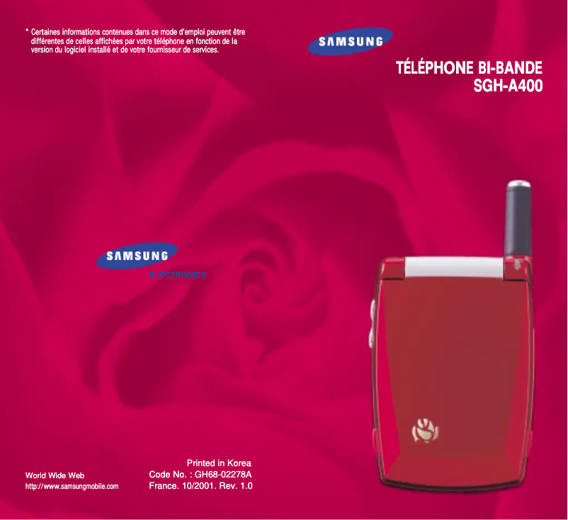 Page 1 de la notice Manuel utilisateur Samsung SGH-A400=