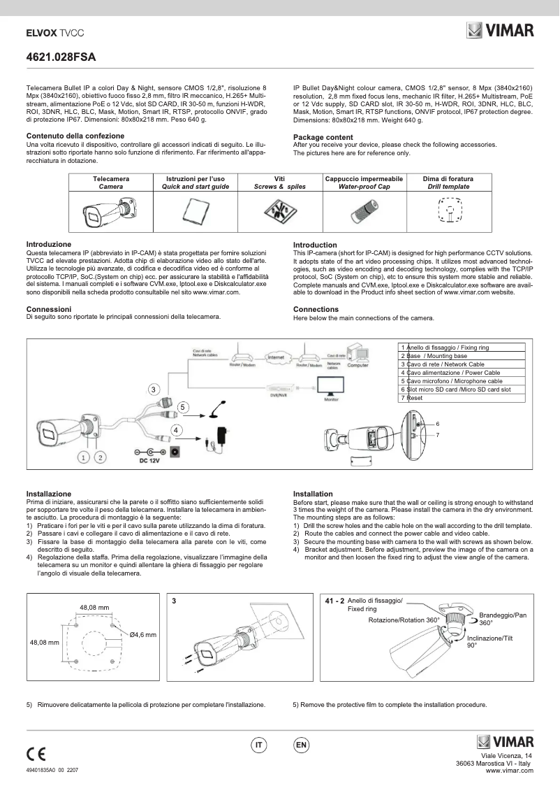 Page 1 de la notice Instructions / montage Vimar ELVOX 4621.028FSA