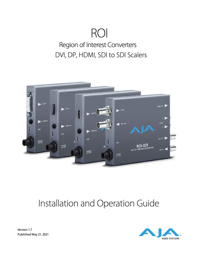 Page 1 of the manual User Manual AJA ROI-HDMI