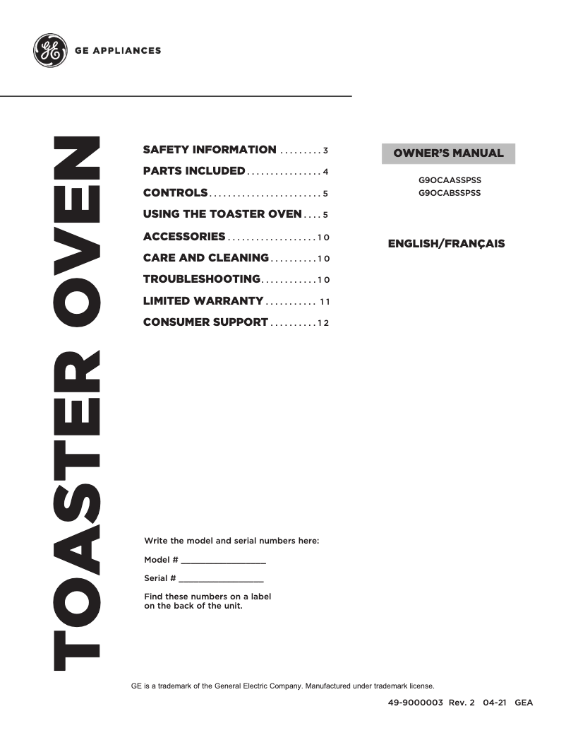 Page n°1 - Manuel utilisateur GE G9OCAASSPSS