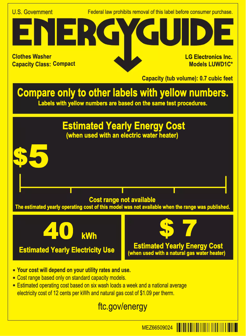 Page n°1 - Label énergétique LG LUWM101HWA-KIT