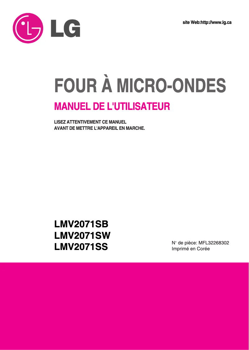 Page 1 de la notice Manuel utilisateur LG LMV2071SB