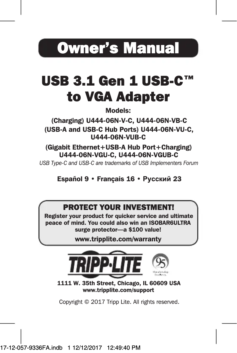 Page 1 de la notice Manuel utilisateur Tripp Lite U444-06N-VUB-C