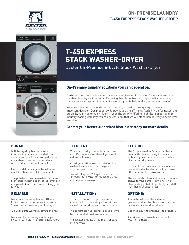 Page 1 de la notice Fiche technique Dexter Laundry T-450 SWD Express