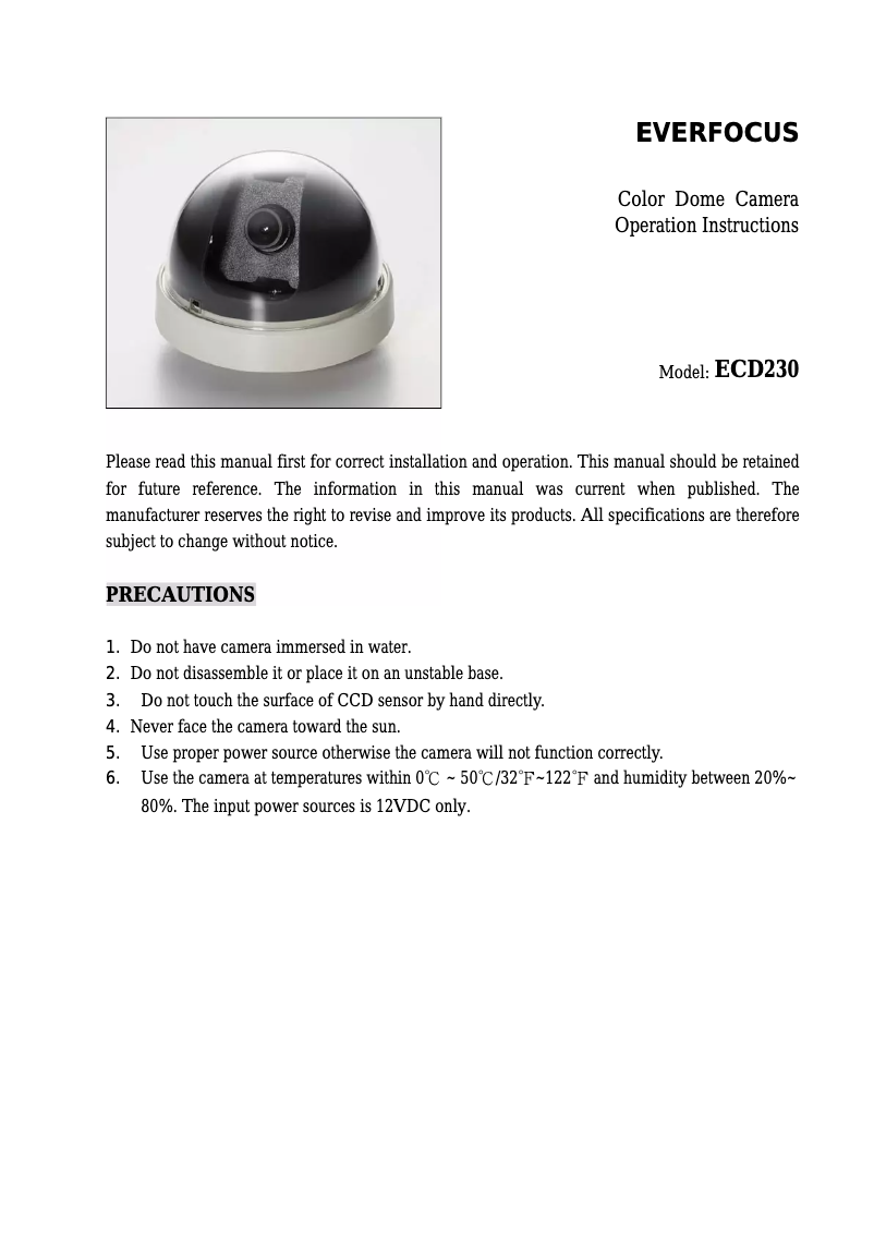 Page n°1 - Manuel utilisateur EverFocus ECD230