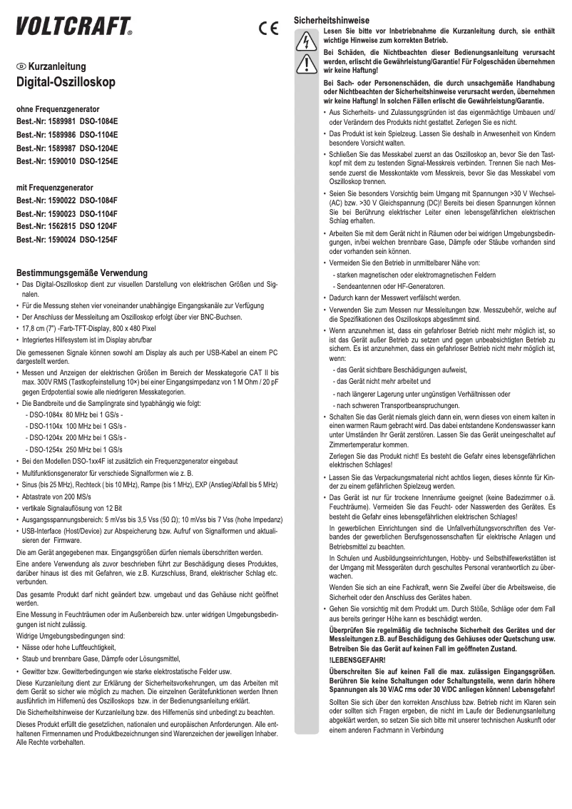 Page n°1 - Manuel utilisateur Voltcraft DSO-1104E