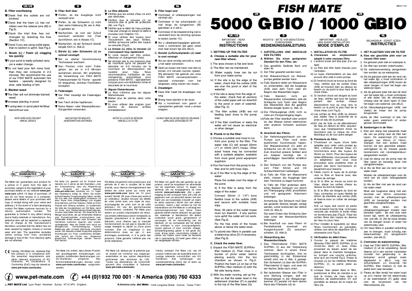 Page 1 de la notice Manuel utilisateur Closer Pets Fish Mate 5000 GBIO