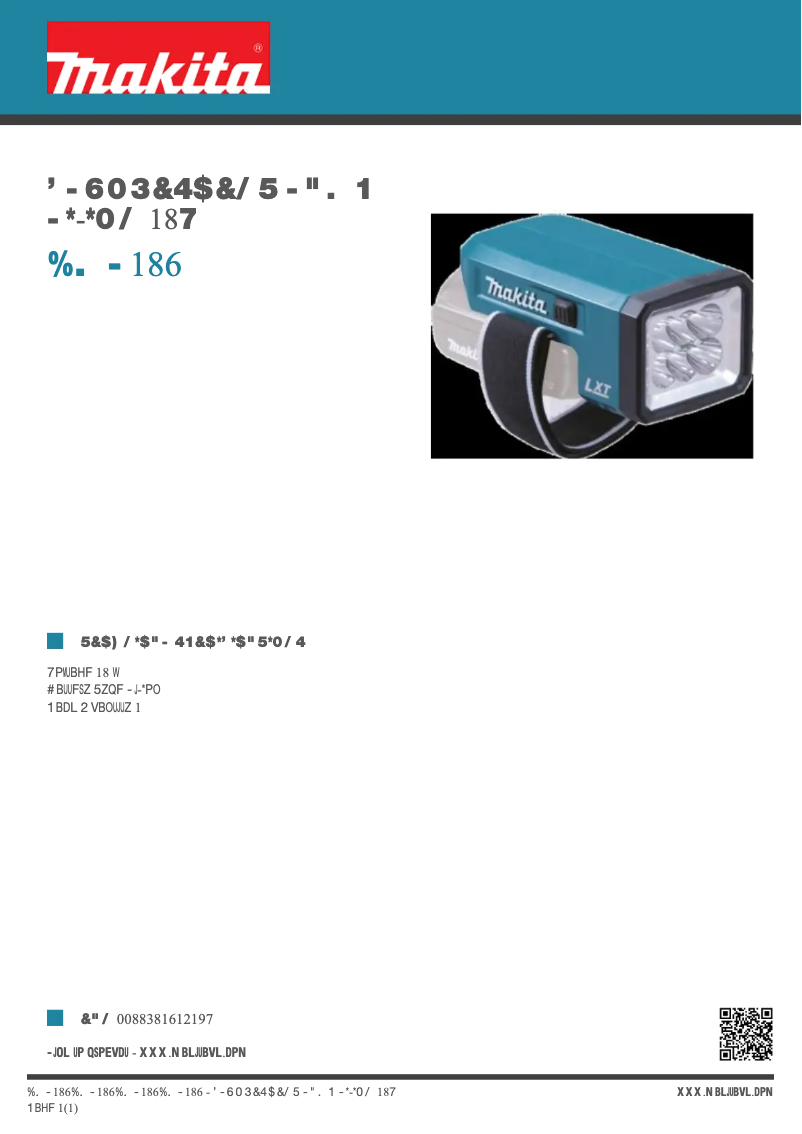 Page 1 of the manual Technical Sheet Makita DML186