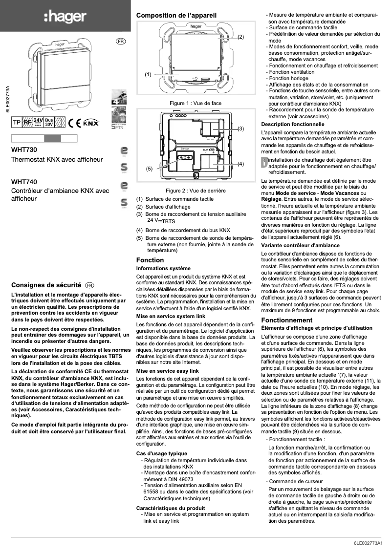 Image de la première page du manuel de l'appareil WHT73009A