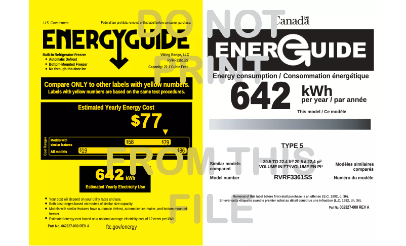 Page 1 de la notice Label énergétique Viking RVRF3361