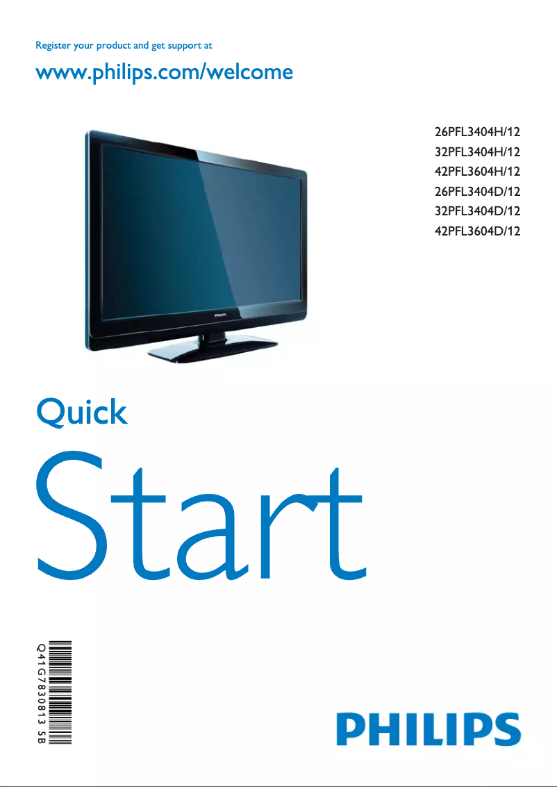 Page 1 de la notice Guide de démarrage rapide Philips 26PFL3404D