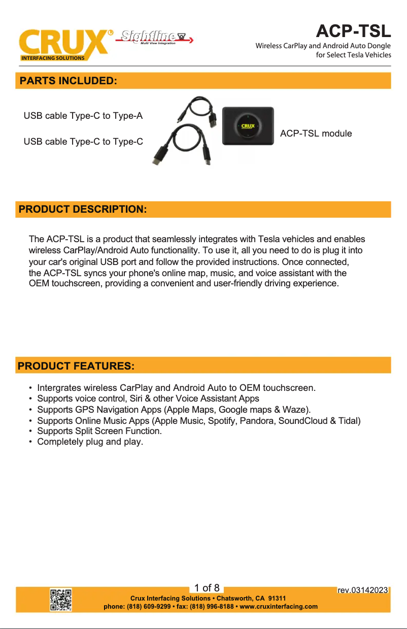 Page 1 de la notice Manuel utilisateur CRUX ACP-TSL