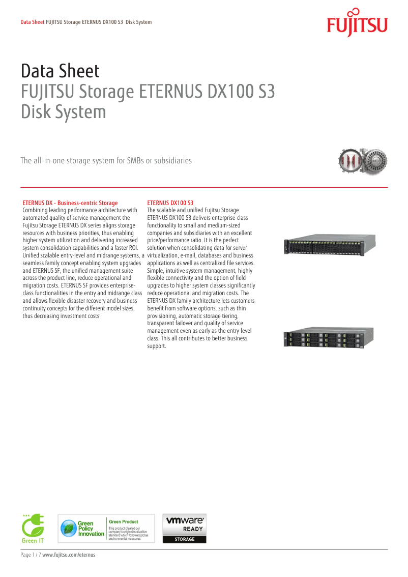 Page 1 de la notice Manuel utilisateur Fujitsu Eternus DX100 S3