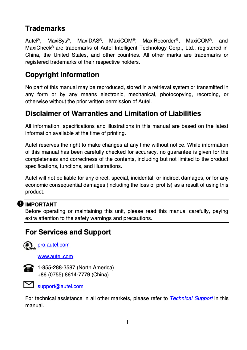Page 1 de la notice Manuel utilisateur Autel MaxiCOM MK900-BT
