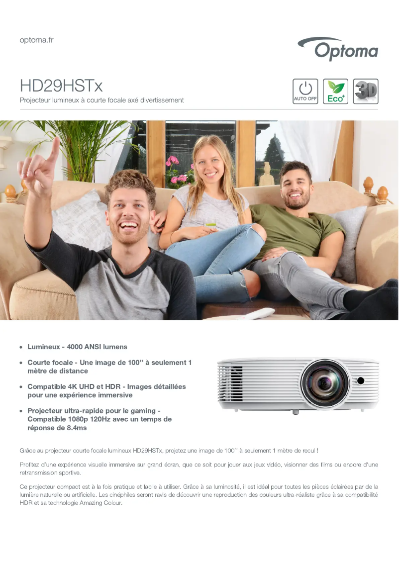 Page 1 de la notice Fiche technique Optoma HD29HSTx