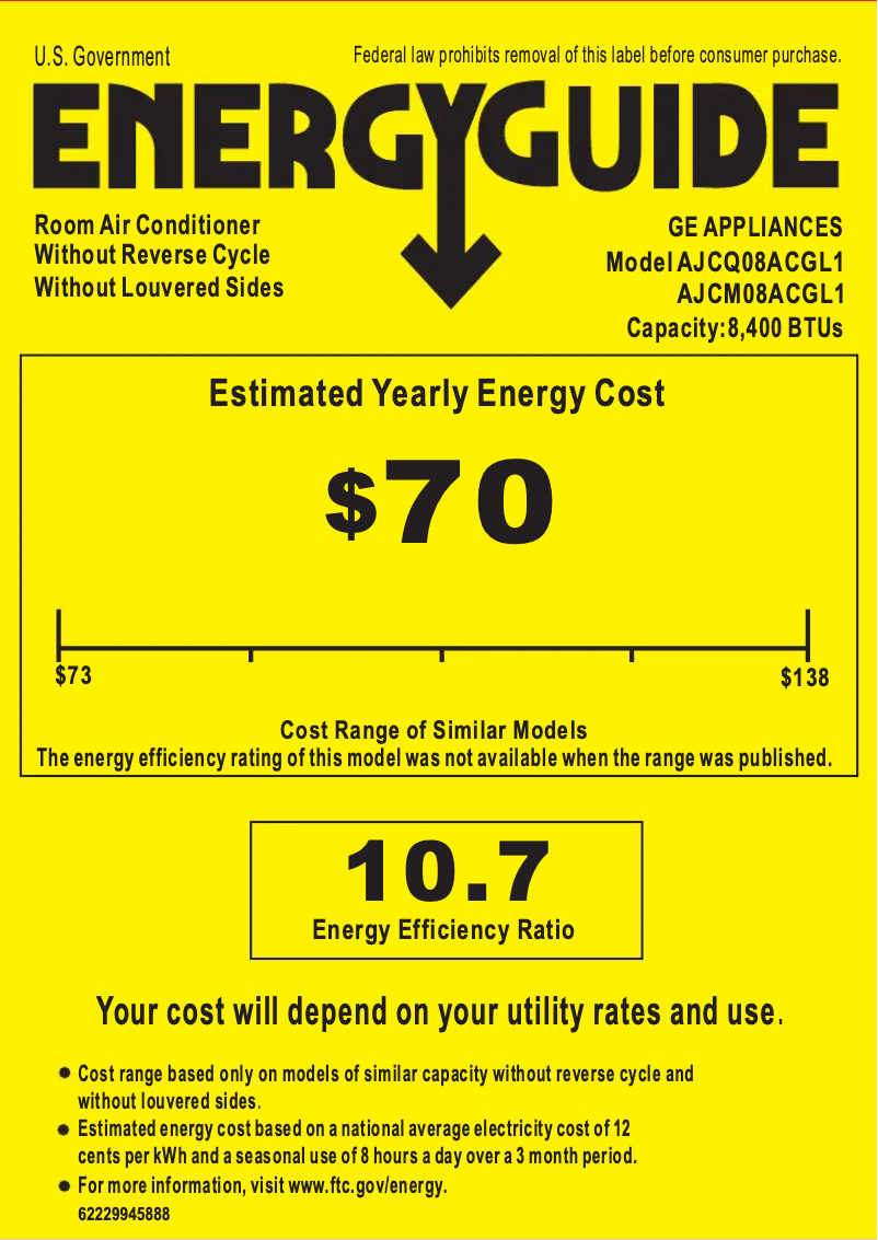 Page n°1 - Label énergétique GE AJCQ08ACG
