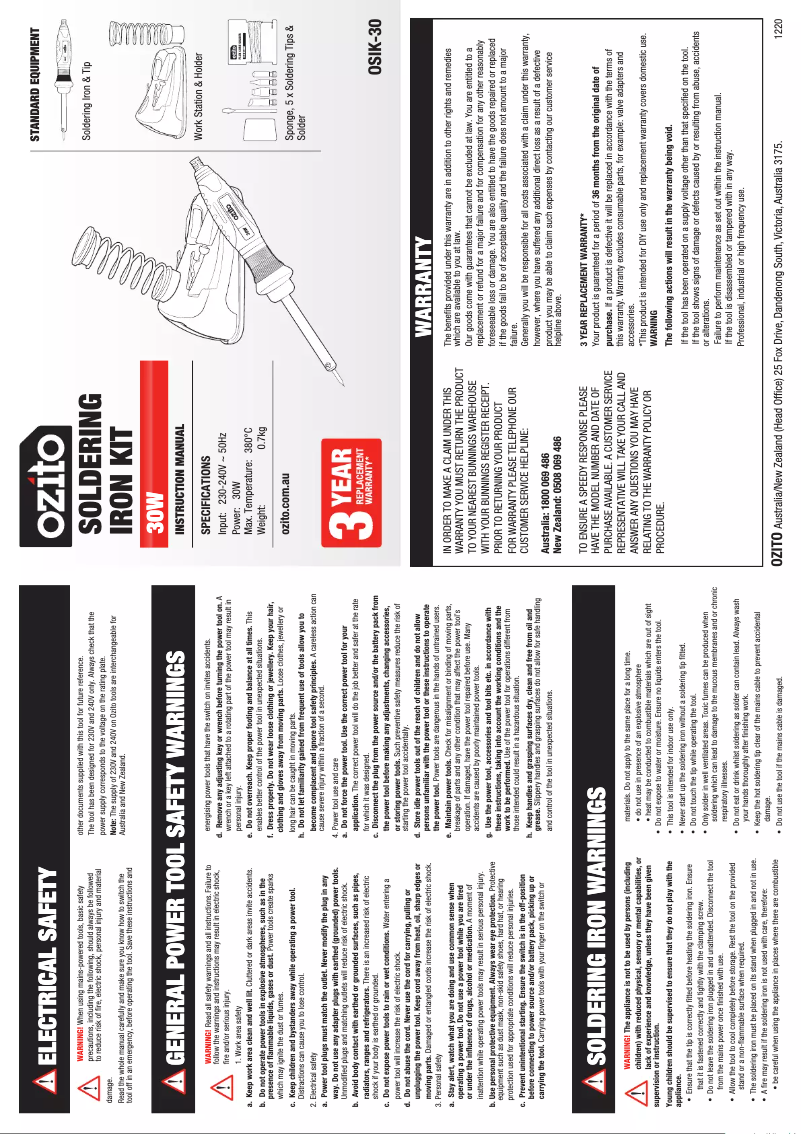 Page n°1 - Manuel utilisateur Ozito OSIK-30