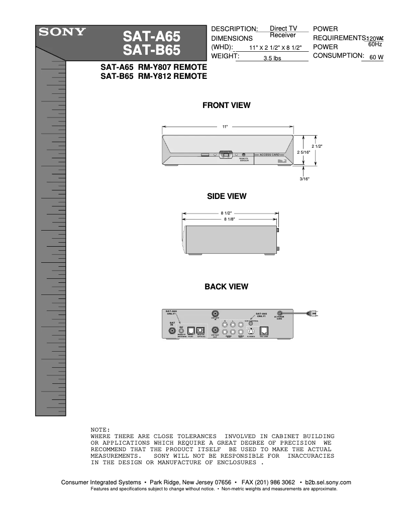 Page n°1 - Guide d'installation Sony SAT-B65