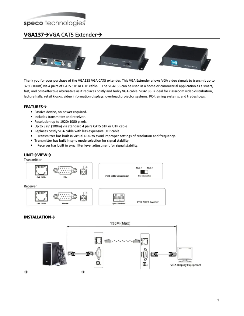 Image de la première page du manuel de l'appareil VGA135