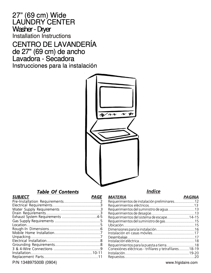 Page n°1 - Guide d'installation Frigidaire FGX831FS