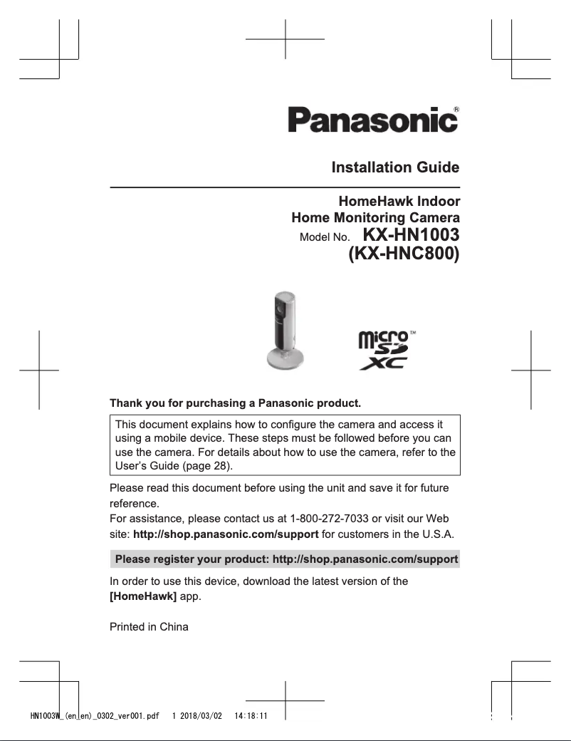 Page 1 de la notice Manuel utilisateur Panasonic KX-HN1003W